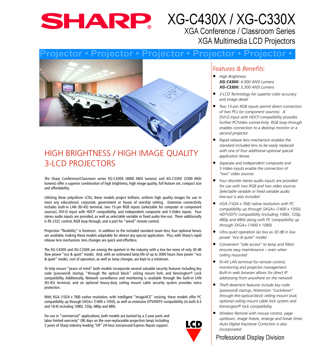 Sharp warranty XG-C430X / XG-C330X, Projector Projector Projector Projector Projector, Lcd Projectors 