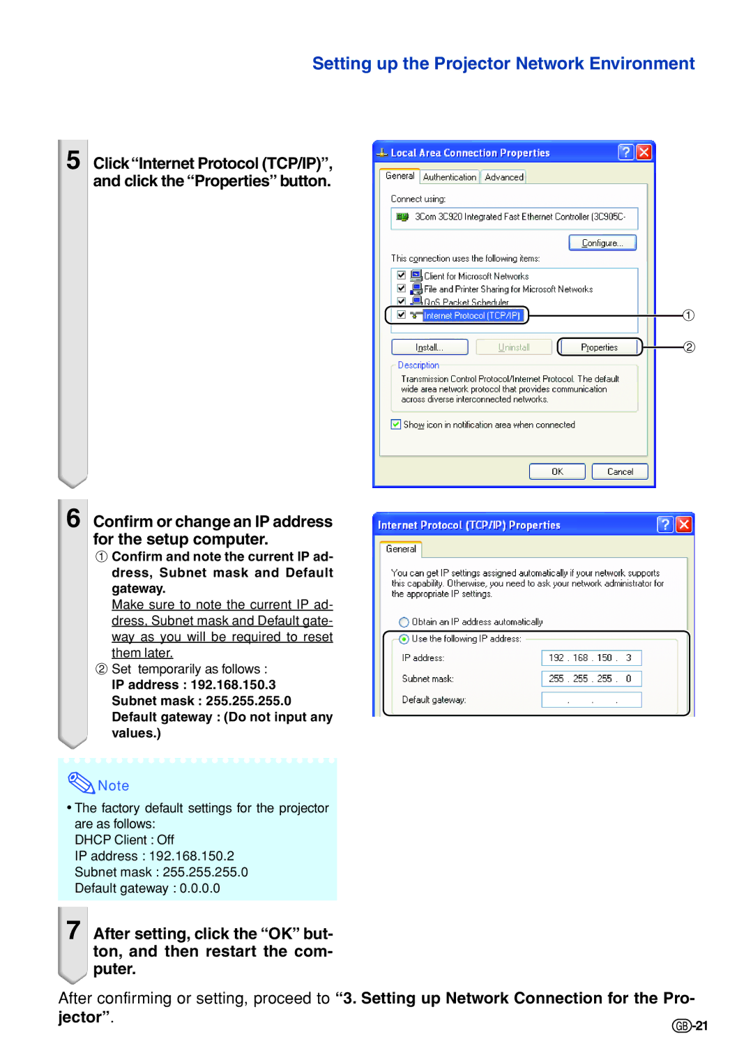 Sharp XG-C430X, XG-C335X, XG-C330X specifications Confirm or change an IP address for the setup computer 