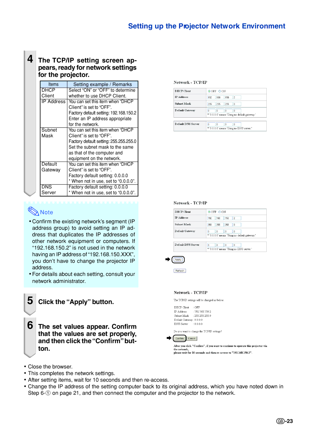 Sharp XG-C330X, XG-C430X, XG-C335X specifications Dhcp 