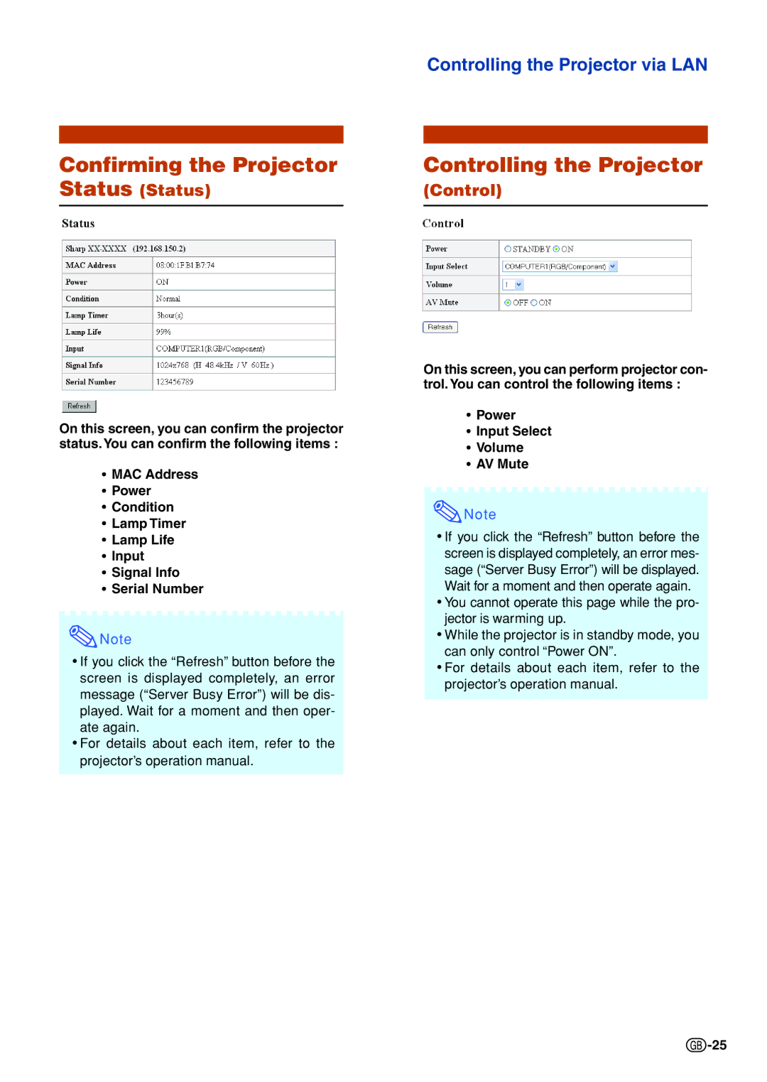 Sharp XG-C335X, XG-C430X, XG-C330X specifications Confirming the Projector, Controlling the Projector, Status Status 