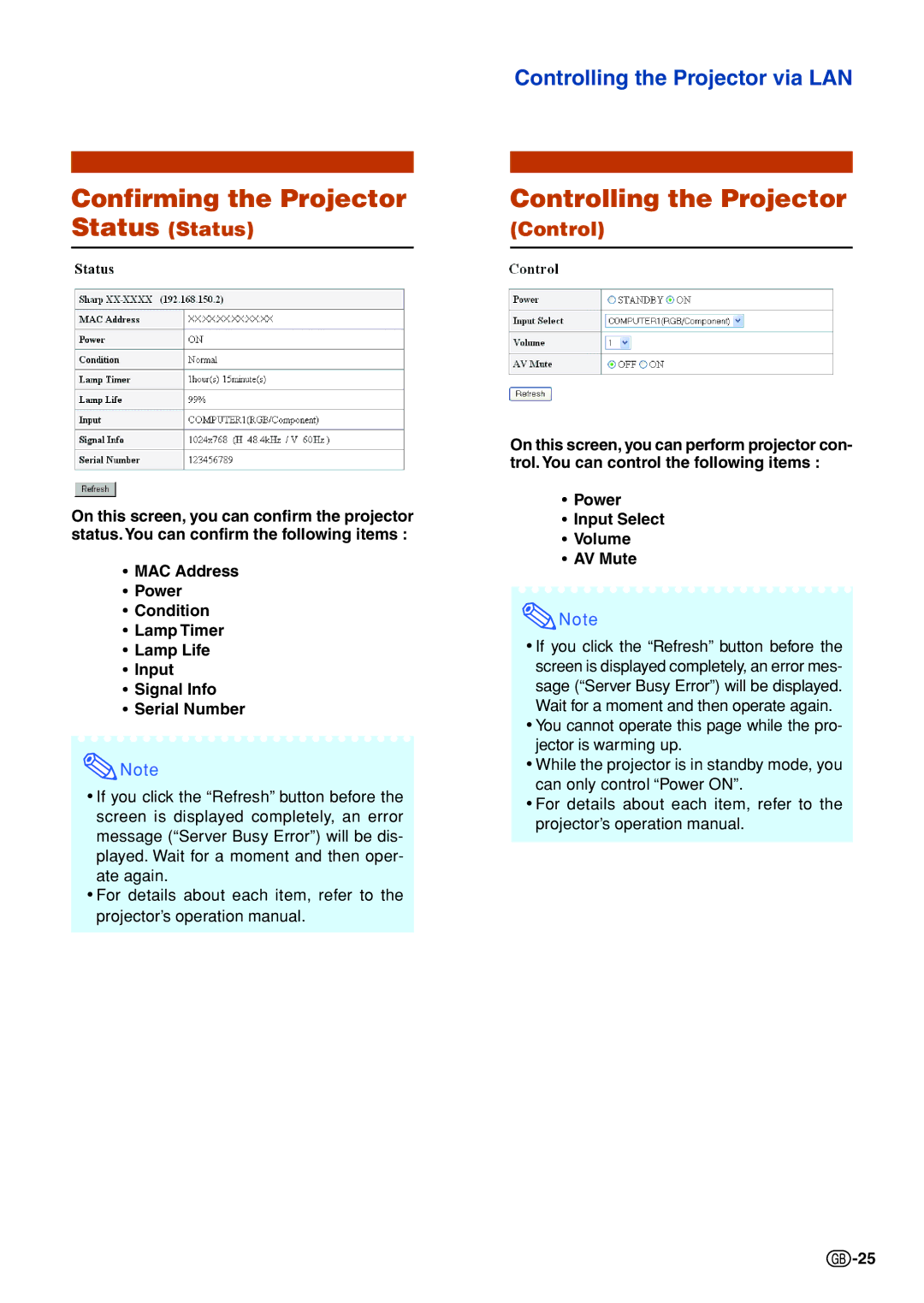 Sharp XG-C465X, XG-C435X specifications Confirming the Projector, Controlling the Projector, Status Status 