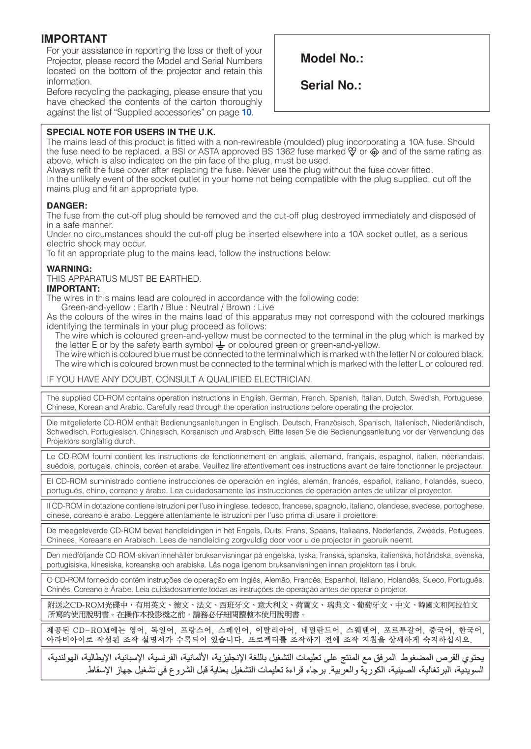 Sharp XG-C465X-L, XG-C435X-L operation manual Model No Serial No 