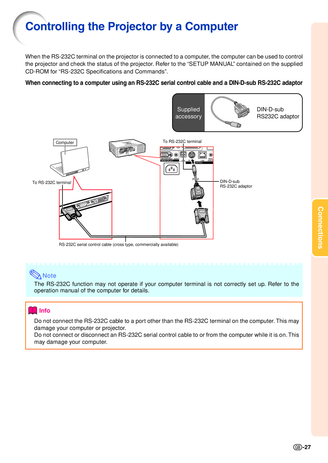 Sharp XG-C435X-L, XG-C465X-L operation manual Controlling the Projector by a Computer, Accessory 