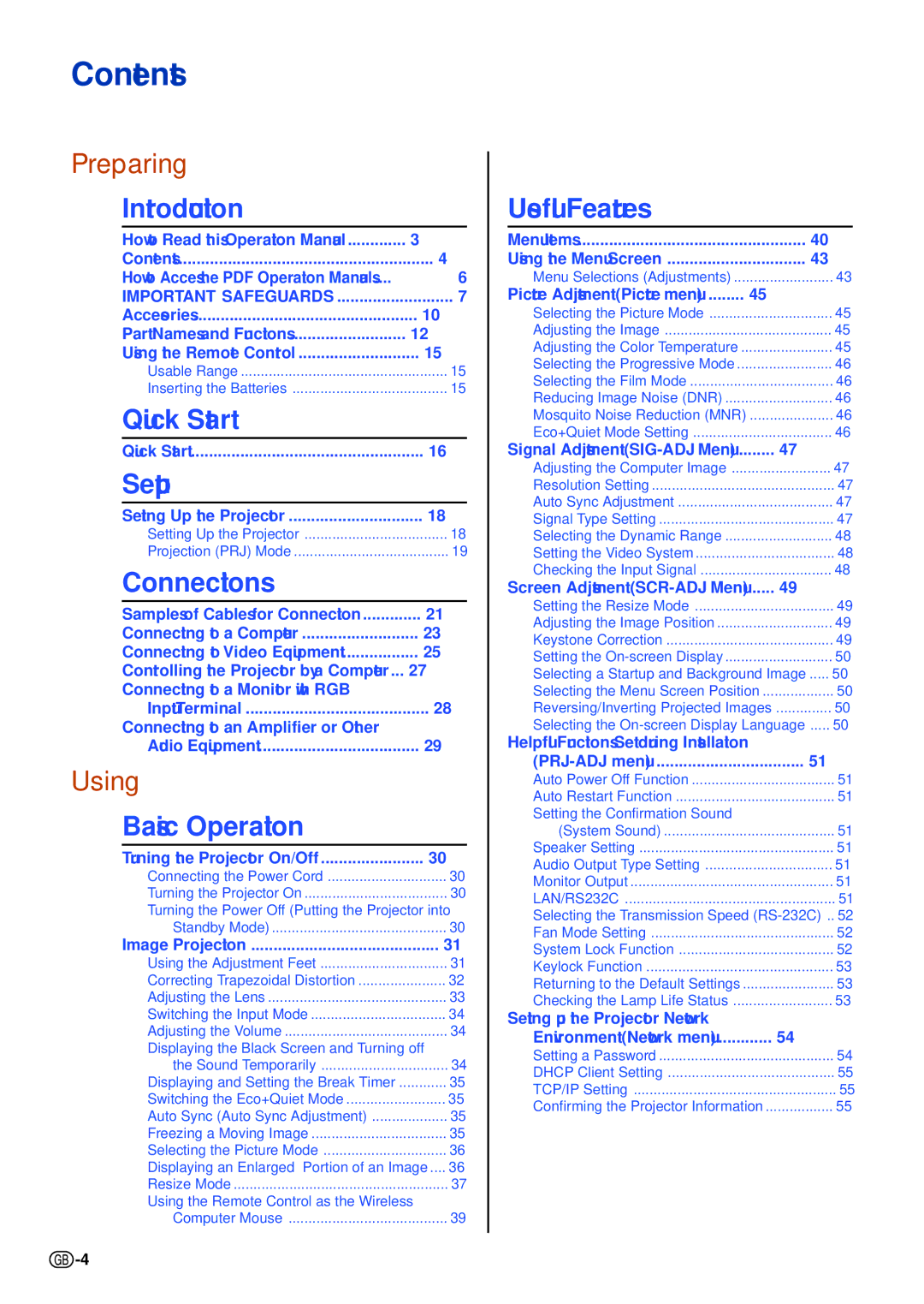 Sharp XG-C465X-L, XG-C435X-L operation manual Contents 