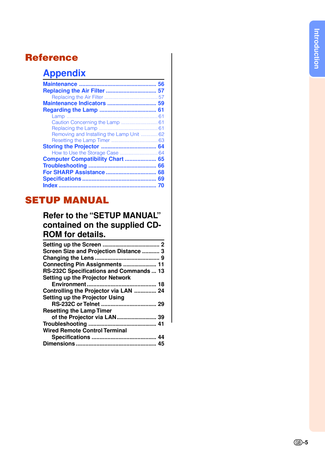 Sharp XG-C435X-L, XG-C465X-L operation manual Reference, Appendix, Setup Manual, Introduction 