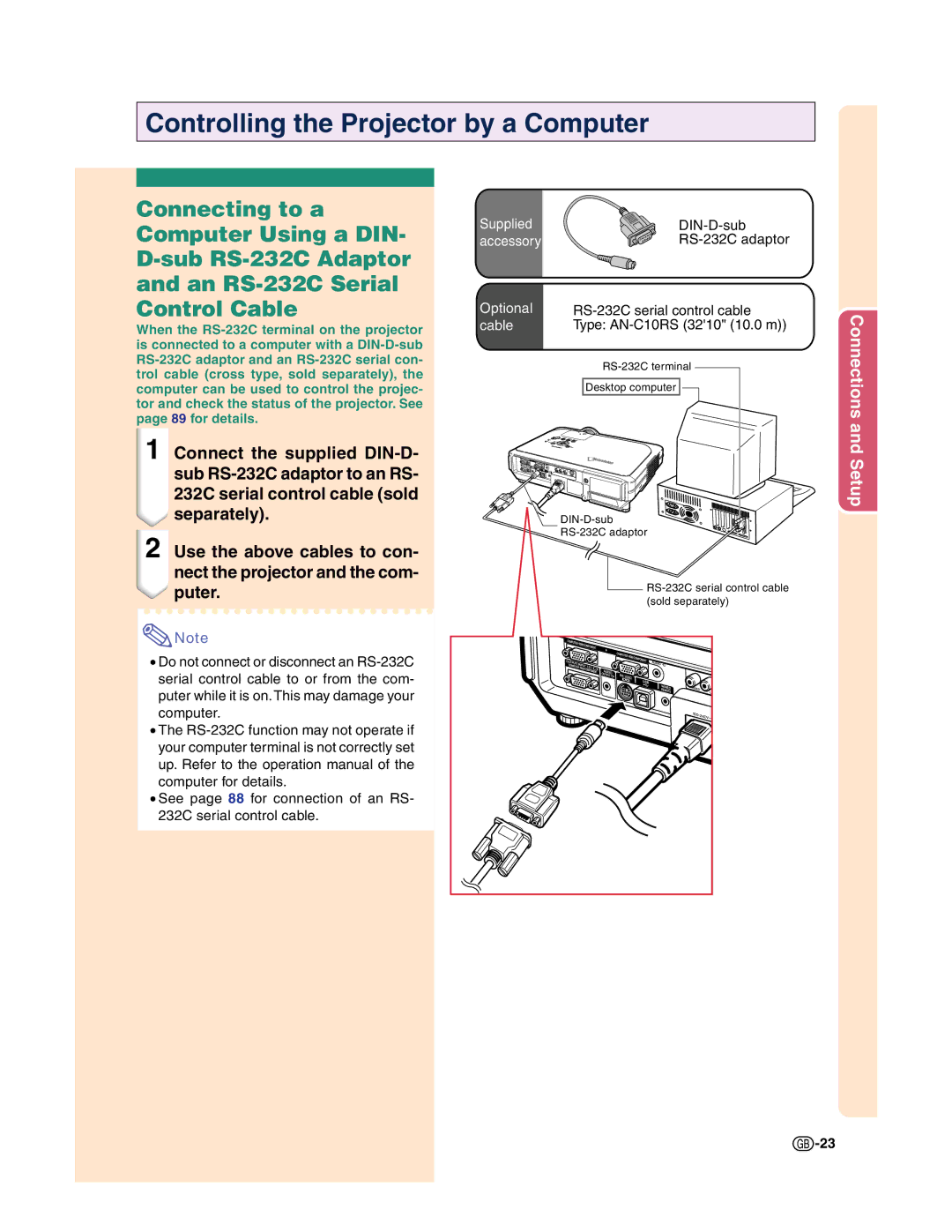 Sharp XG-C50X operation manual Controlling the Projector by a Computer 