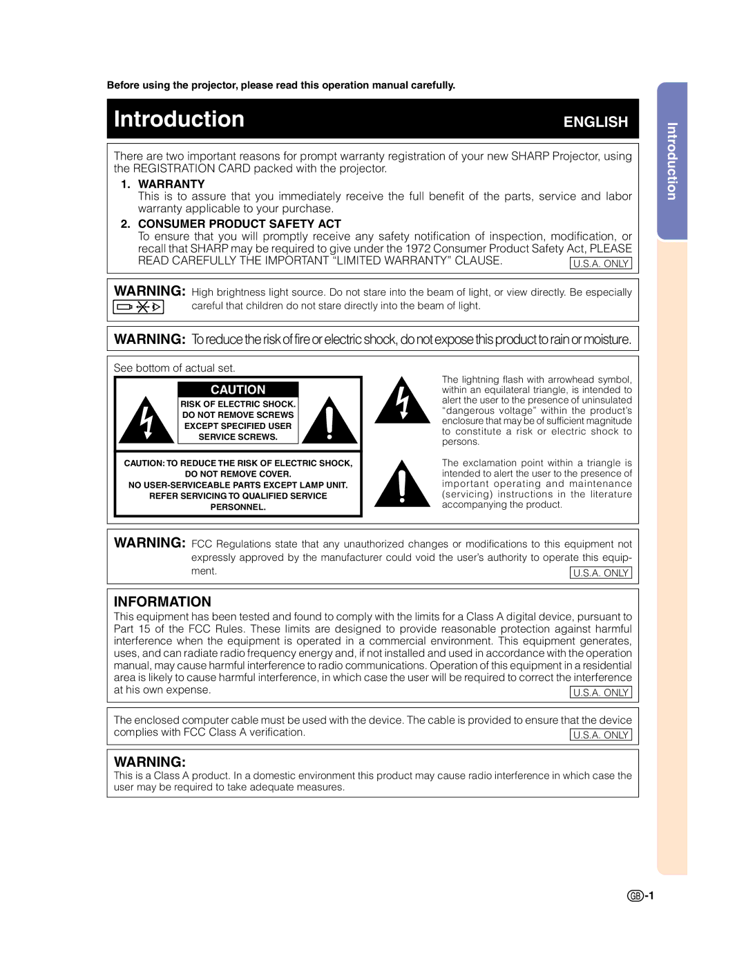 Sharp XG-C50X operation manual Introduction 