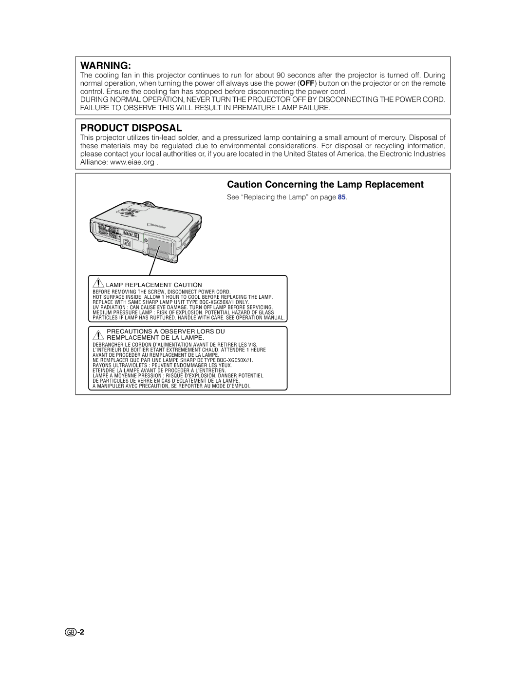 Sharp XG-C50X operation manual Product Disposal 