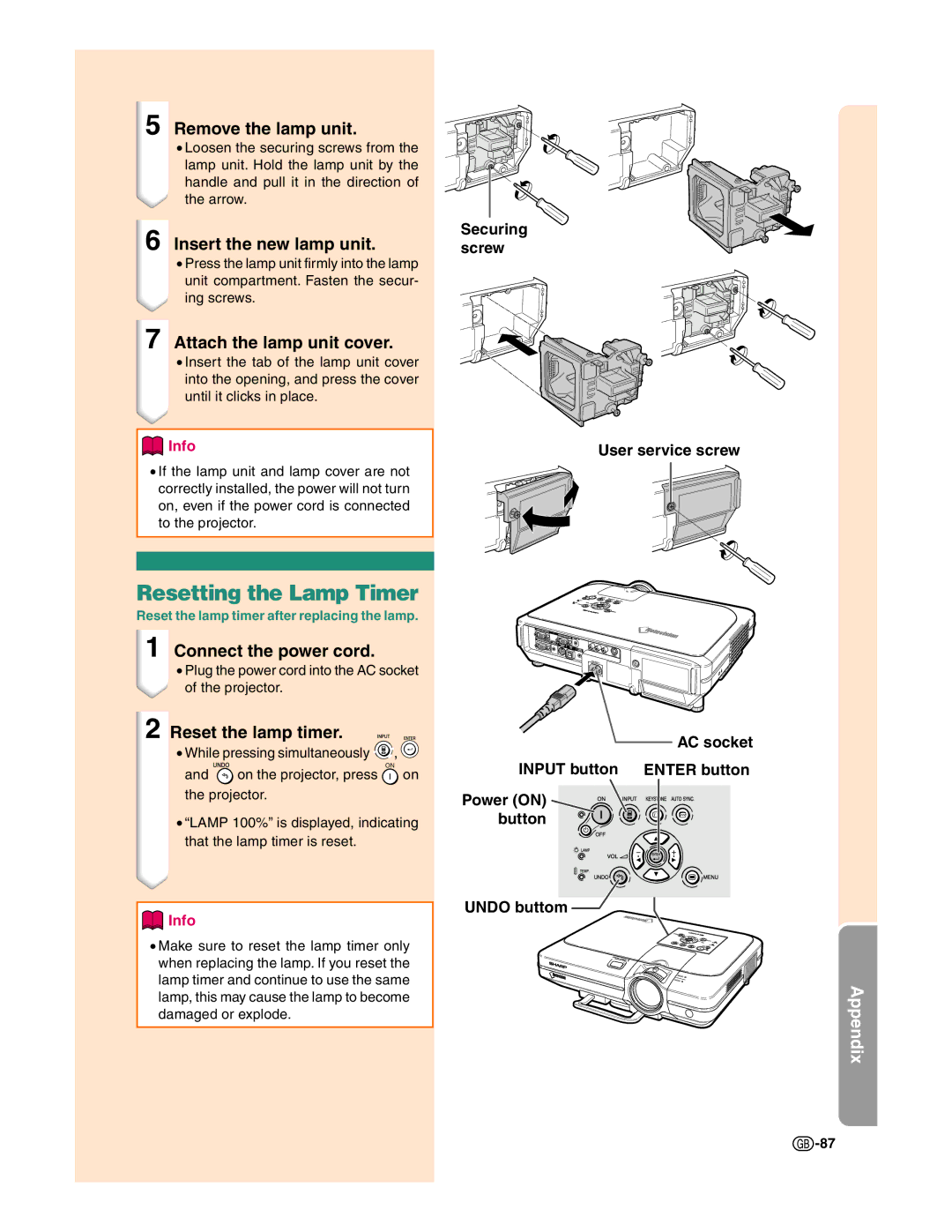 Sharp XG-C50X operation manual Resetting the Lamp Timer 