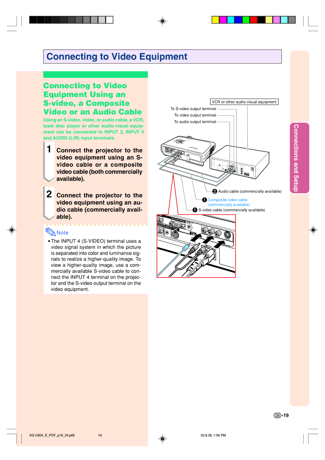 Sharp XG-C60X operation manual Connecting to Video Equipment 