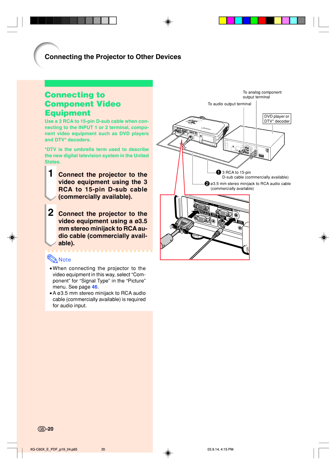 Sharp XG-C60X operation manual Connecting to Component Video Equipment 