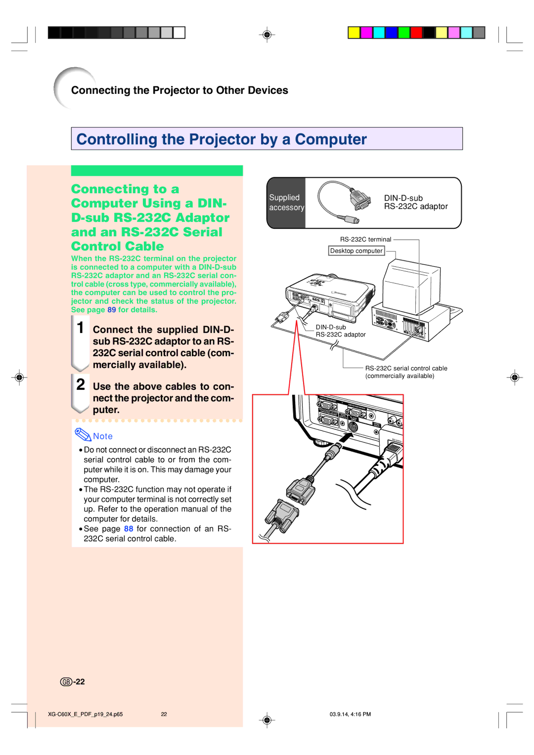 Sharp XG-C60X operation manual Controlling the Projector by a Computer 