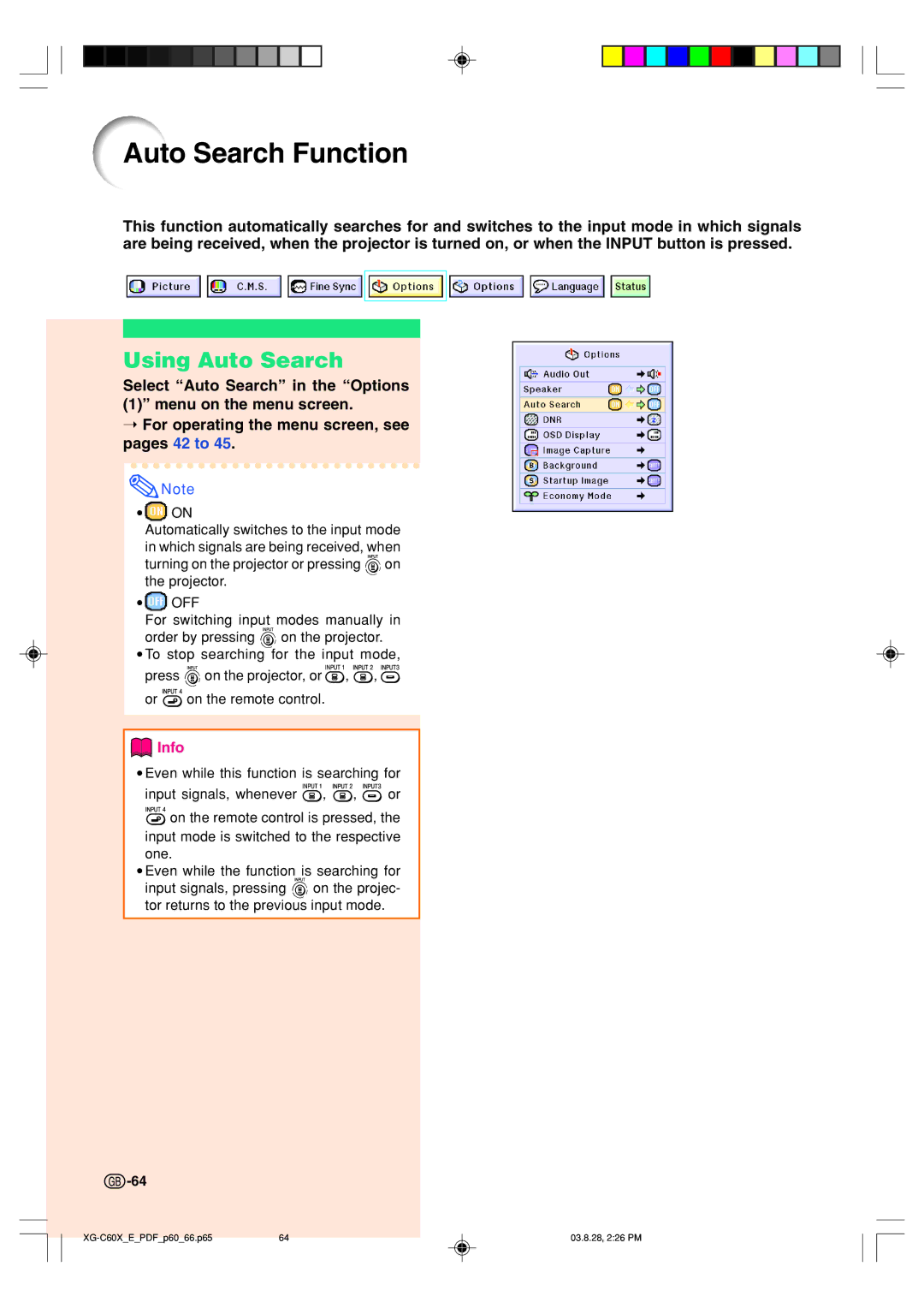 Sharp XG-C60X operation manual Auto Search Function, Using Auto Search 