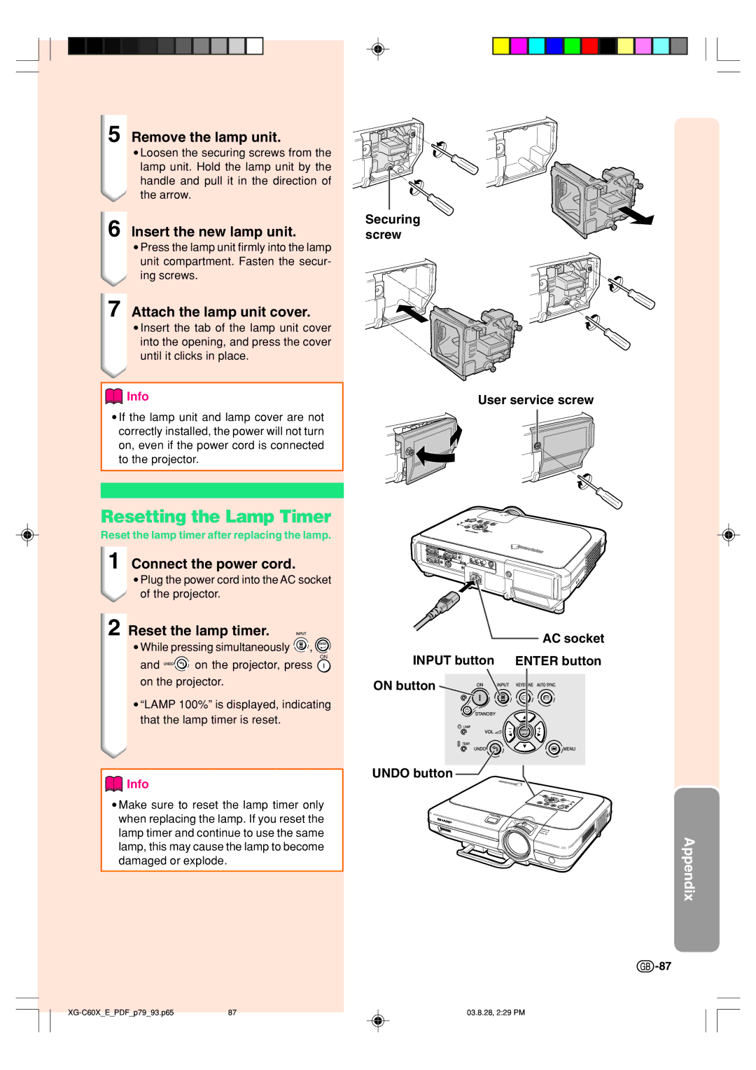 Sharp XG-C60X operation manual Resetting the Lamp Timer 