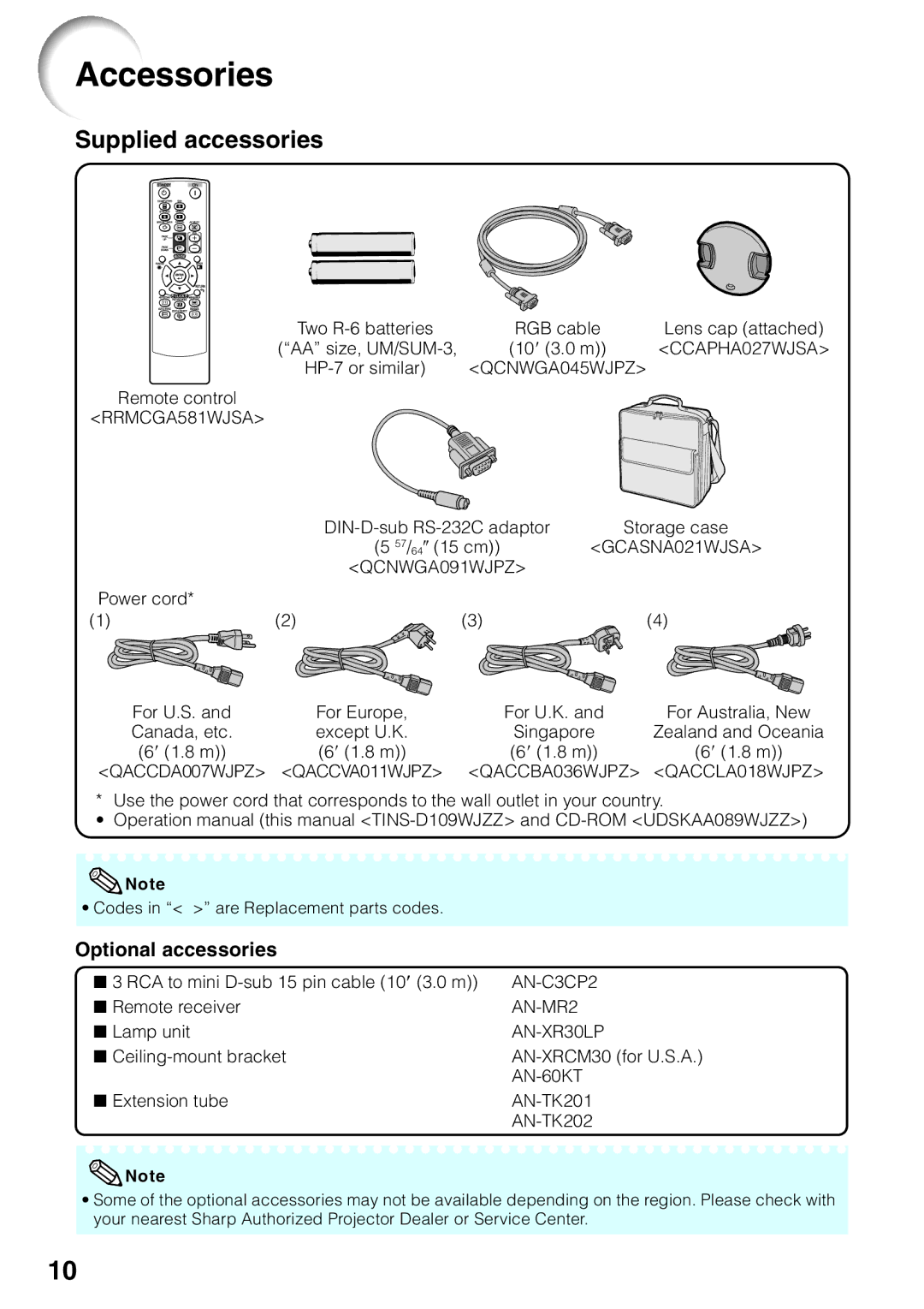 Sharp XG-F260X, XG-F210X operation manual Accessories, Optional accessories 