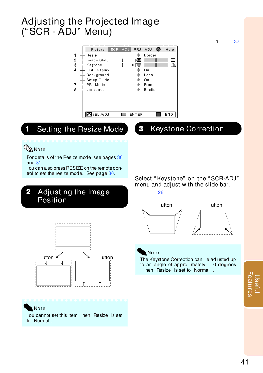 Sharp XG-F210X, XG-F260X Adjusting the Projected Image SCR ADJ Menu, You can move the projected image vertically 