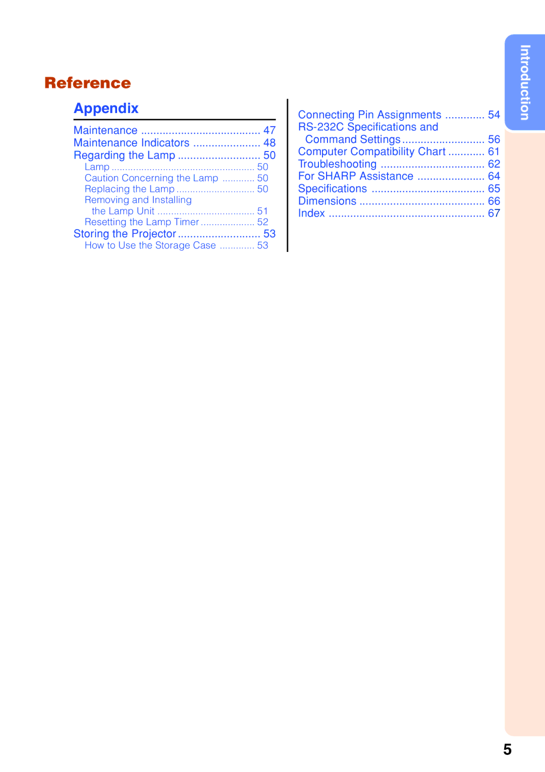 Sharp XG-F210X, XG-F260X operation manual Reference 