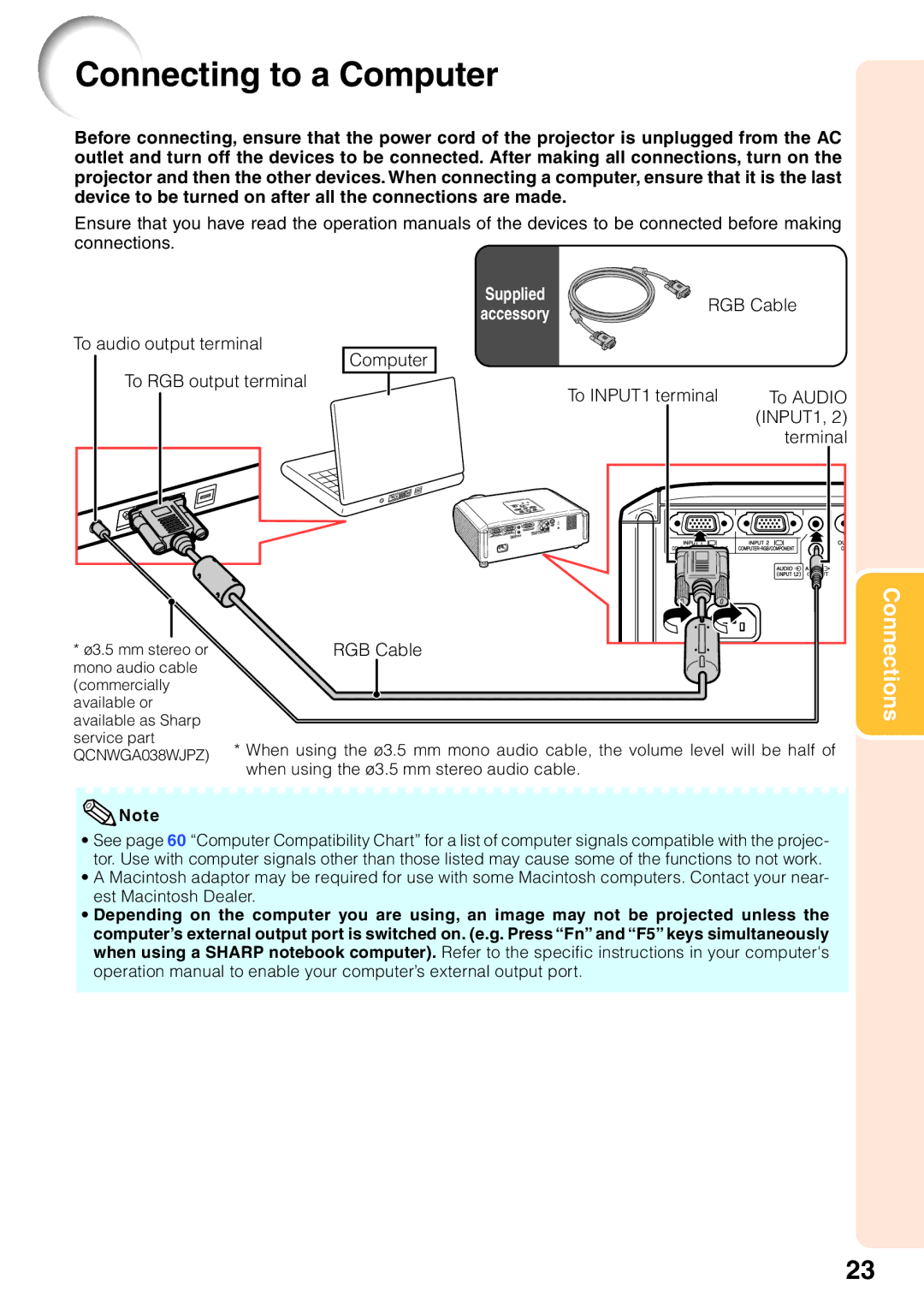 Sharp XG-MB65X-L, XG-MB55X-L operation manual Connecting to a Computer, To audio output terminal To RGB output terminal 