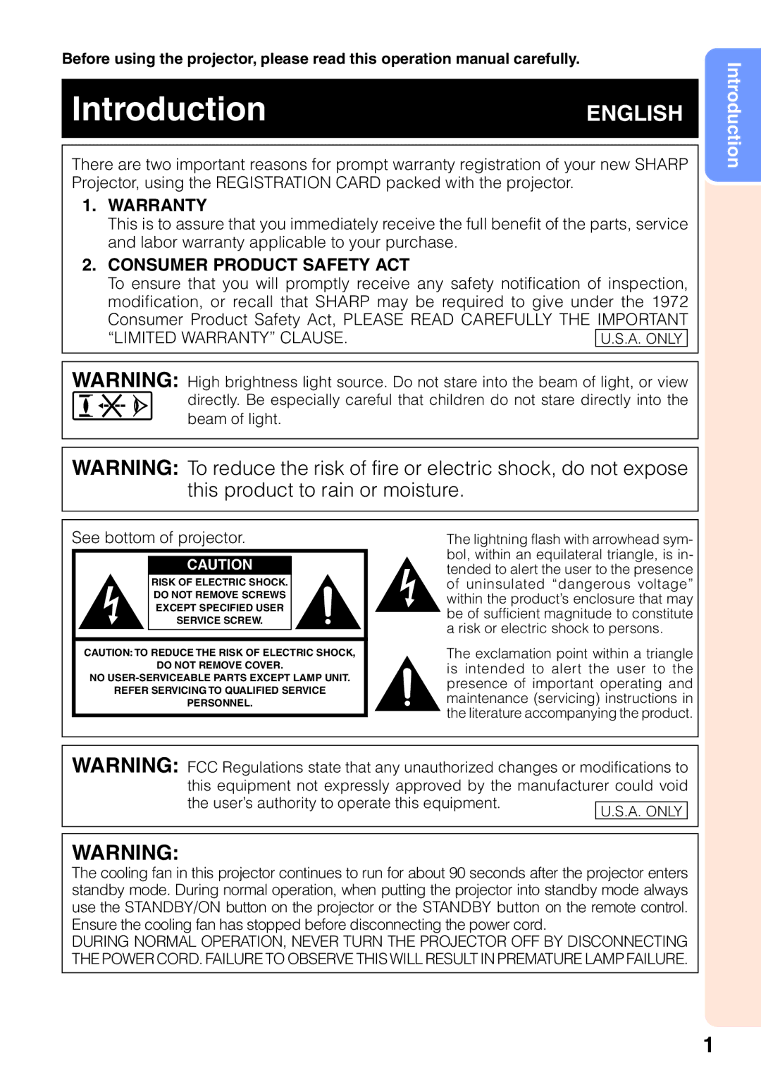 Sharp XG-MB65X-L, XG-MB55X-L, XR-10X-L, XR-10S-L operation manual IntroductionENGLISH, A. only 