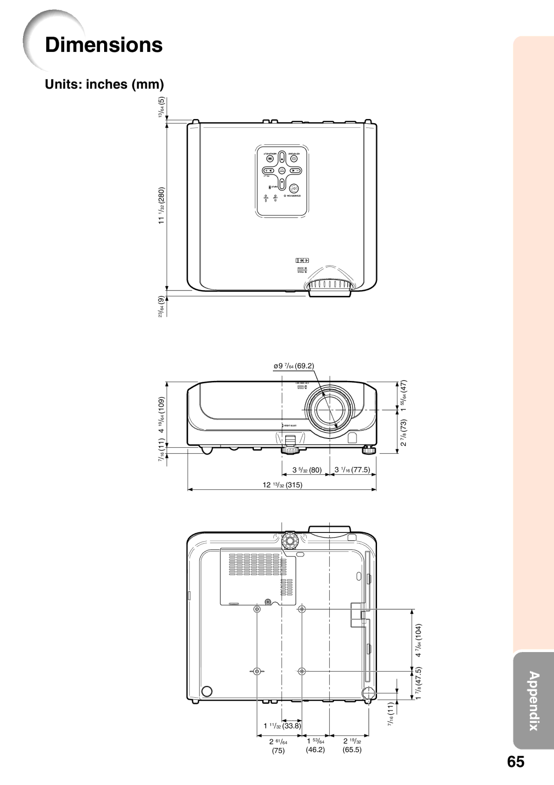 Sharp XG-MB65X-L, XG-MB55X-L, XR-10X-L, XR-10S-L operation manual Dimensions 