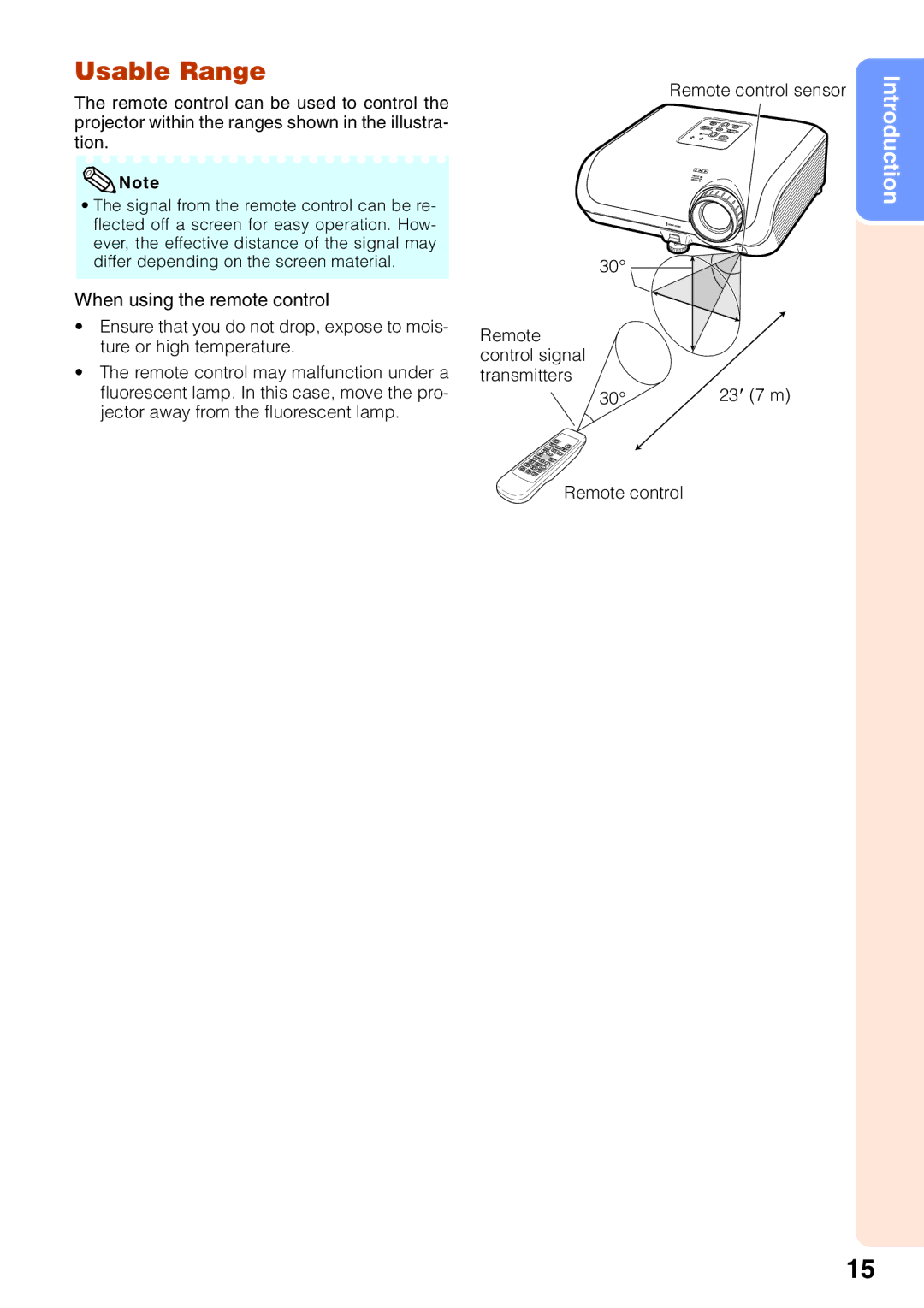 Sharp XG-MB65X operation manual Usable Range 