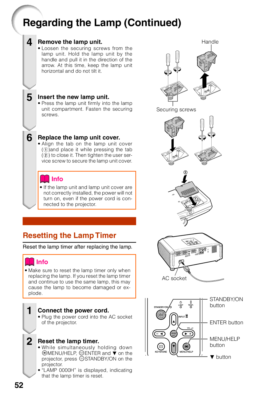 Sharp XG-MB65X operation manual Resetting the Lamp Timer 