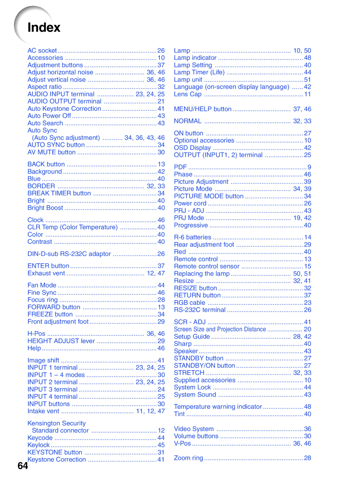 Sharp XG-MB65X operation manual Index 