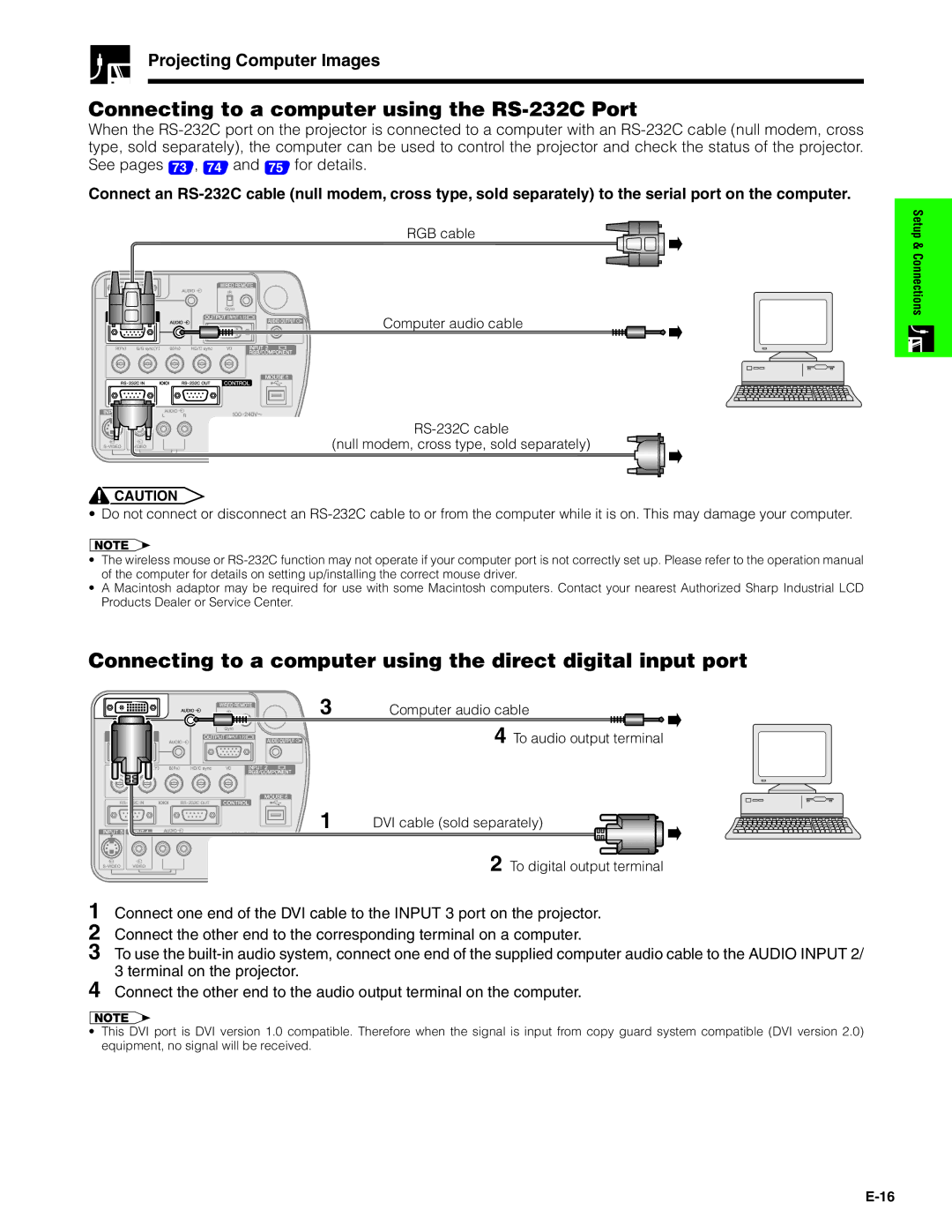 Sharp XG-P20XU operation manual Connecting to a computer using the RS-232C Port 