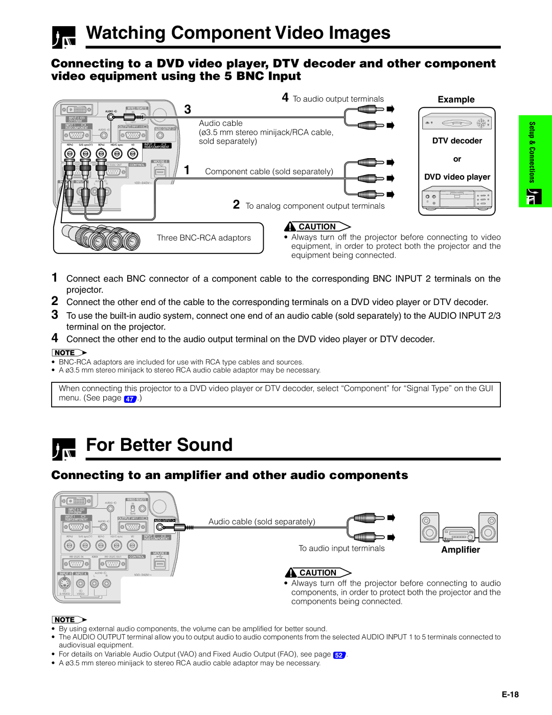 Sharp XG-P20XU Watching Component Video Images, For Better Sound, Connecting to an amplifier and other audio components 