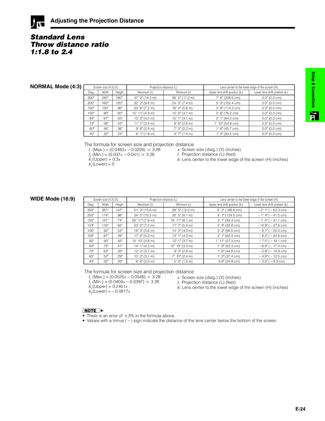 Sharp XG-P20XU operation manual Standard Lens Throw distance ratio 11.8 to 