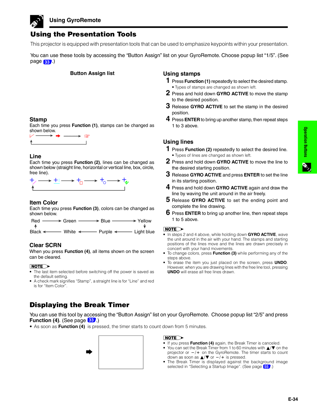 Sharp XG-P20XU operation manual Using the Presentation Tools, Displaying the Break Timer 