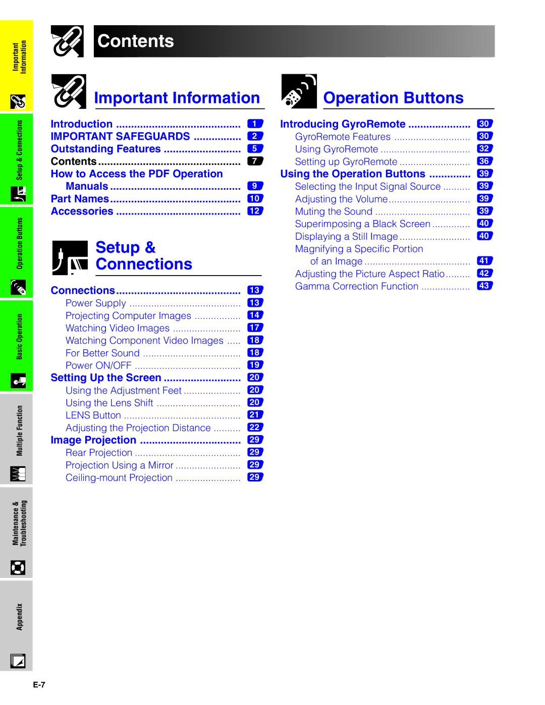 Sharp XG-P20XU operation manual Contents 