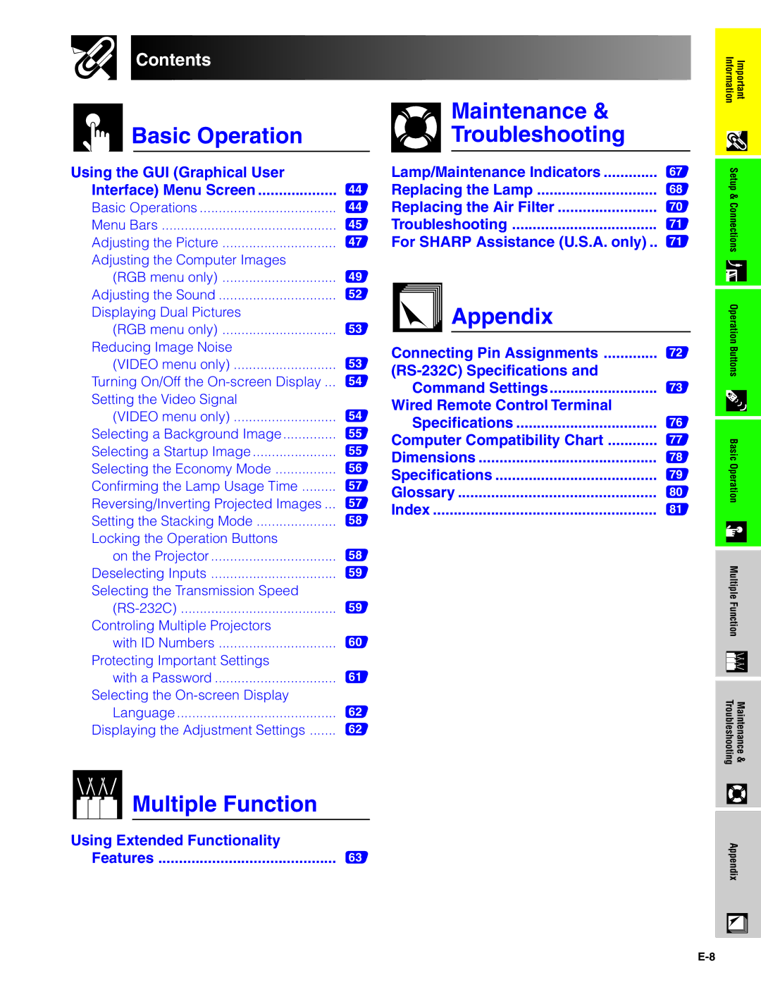 Sharp XG-P20XU operation manual Multiple Function 