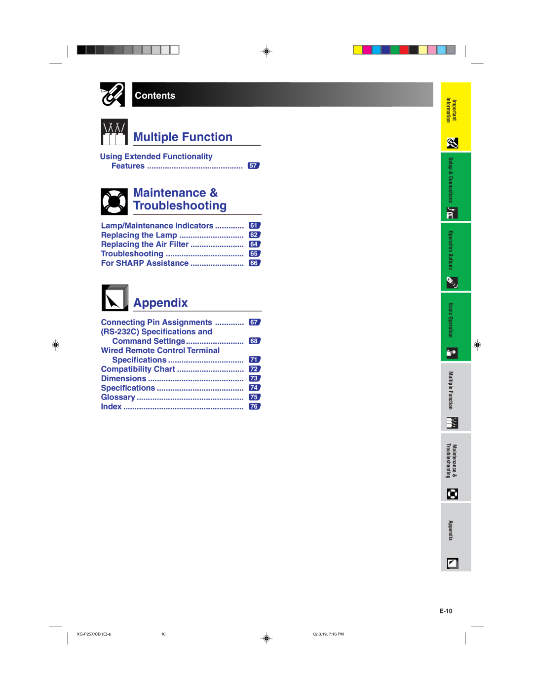 Sharp XG-P25X operation manual Multiple Function 