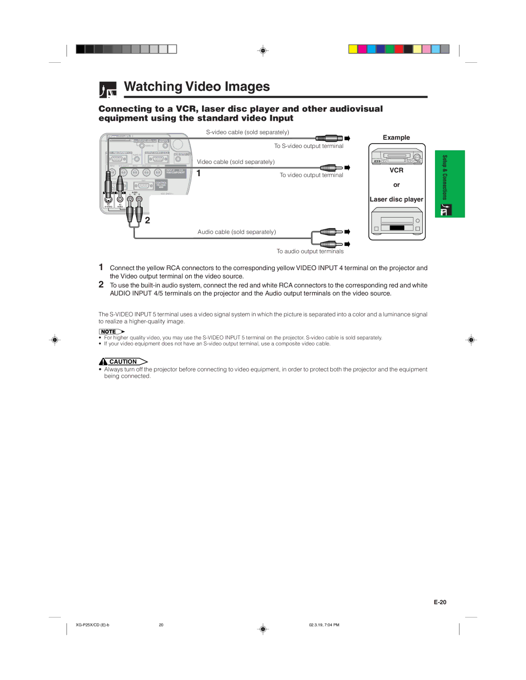 Sharp XG-P25X operation manual Watching Video Images, Example, Laser disc player 