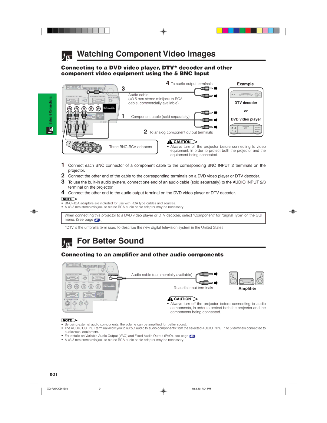 Sharp XG-P25X Watching Component Video Images, For Better Sound, Connecting to an amplifier and other audio components 