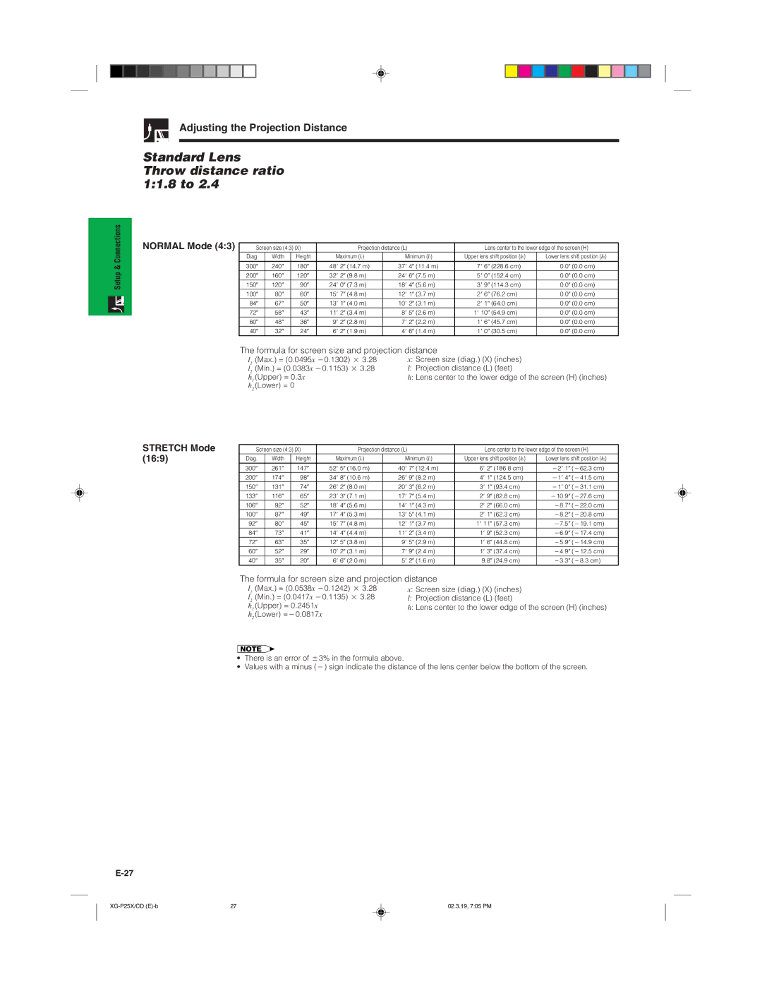 Sharp XG-P25X operation manual Standard Lens Throw distance ratio 11.8 to 