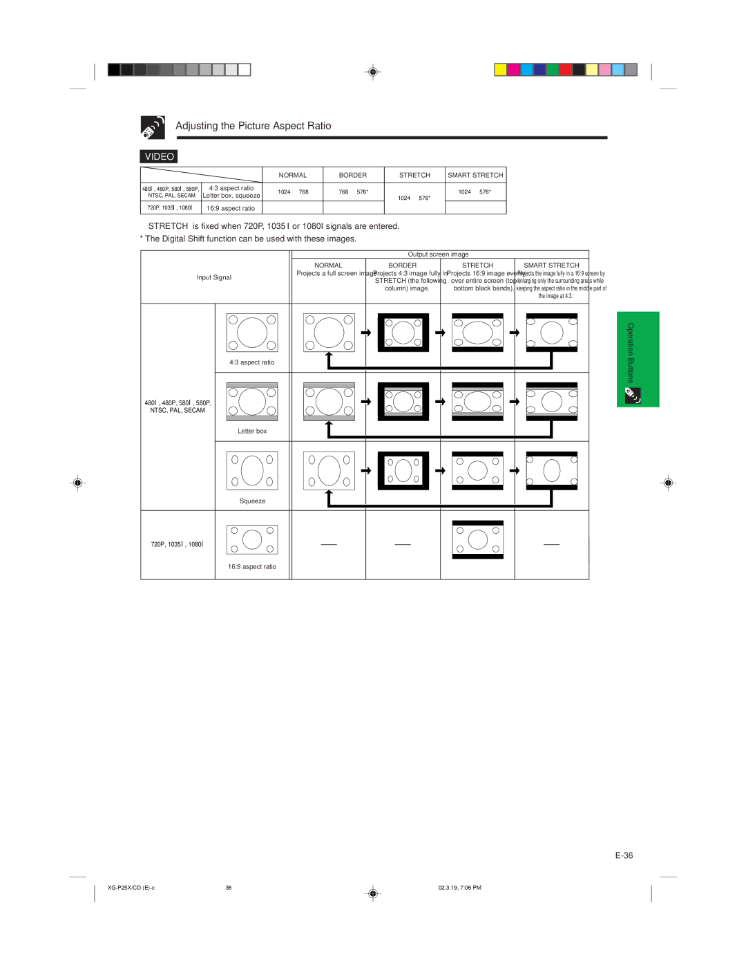 Sharp XG-P25X operation manual Adjusting the Picture Aspect Ratio, Video 