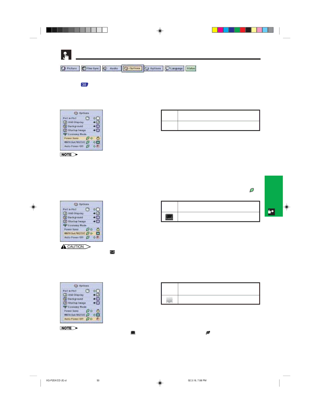 Sharp XG-P25X operation manual Selecting the Economy Mode, Power Save Function, Monitor Out/RS-232C Off Function 