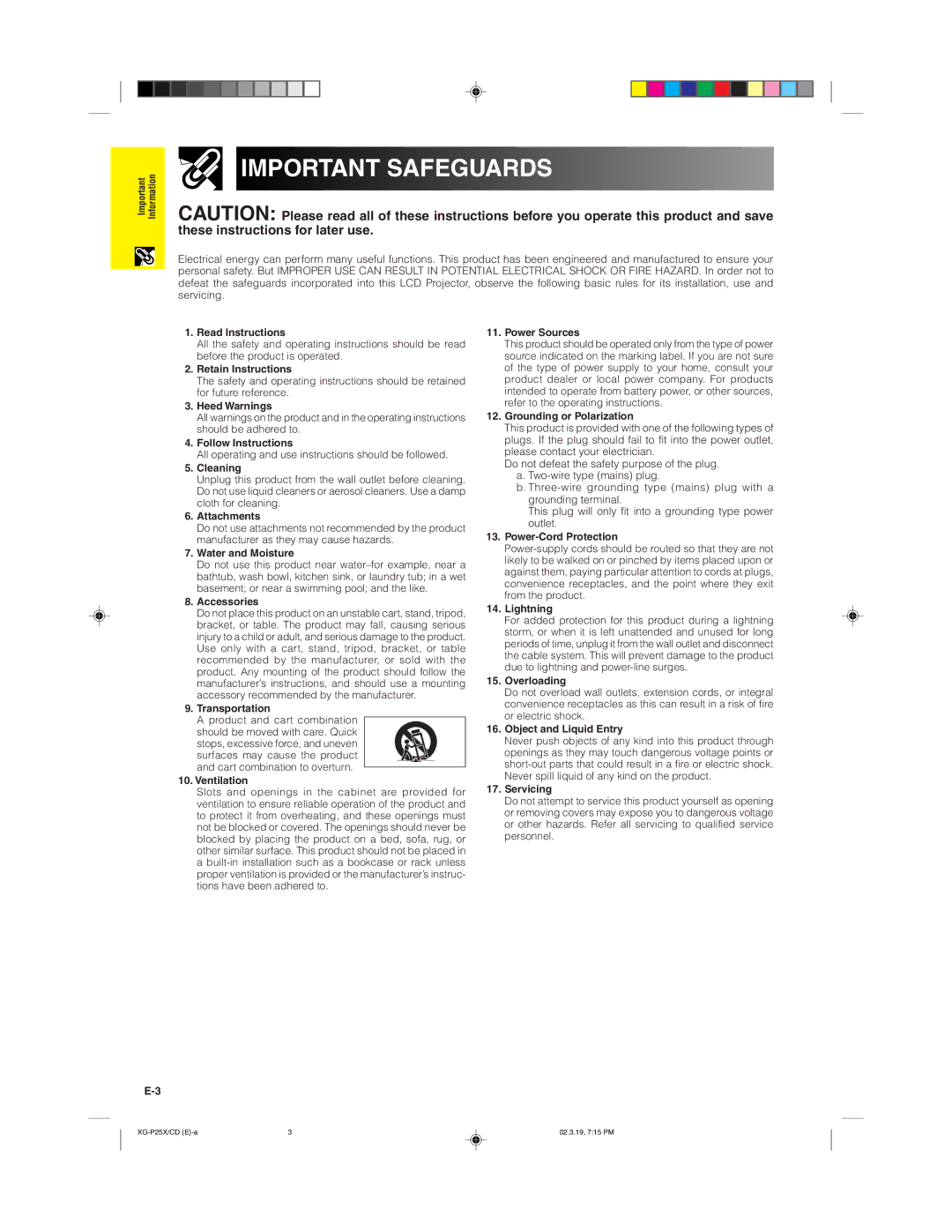 Sharp XG-P25X Read Instructions, Retain Instructions, Heed Warnings, Follow Instructions, Cleaning, Attachments, Lightning 