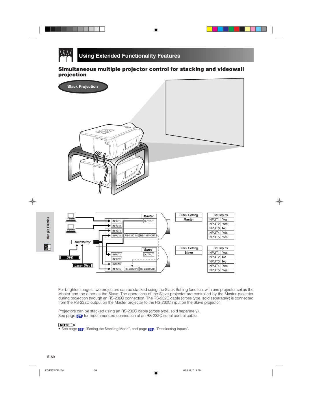 Sharp XG-P25X operation manual Stack Projection 