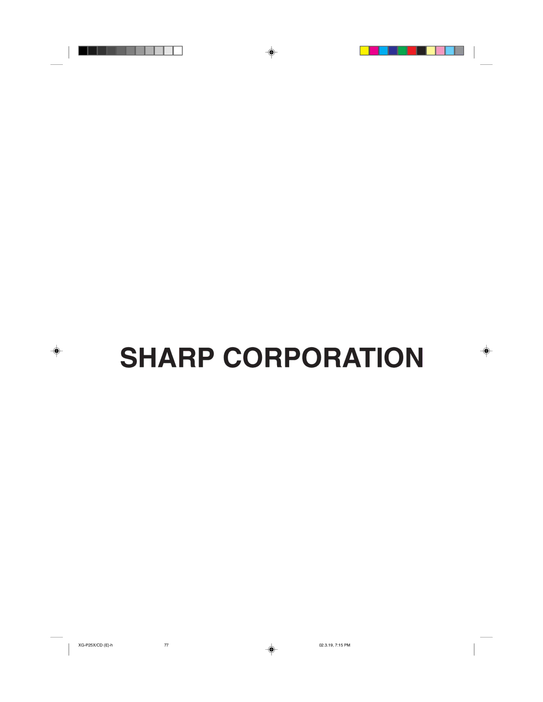 Sharp XG-P25X operation manual Sharp Corporation 