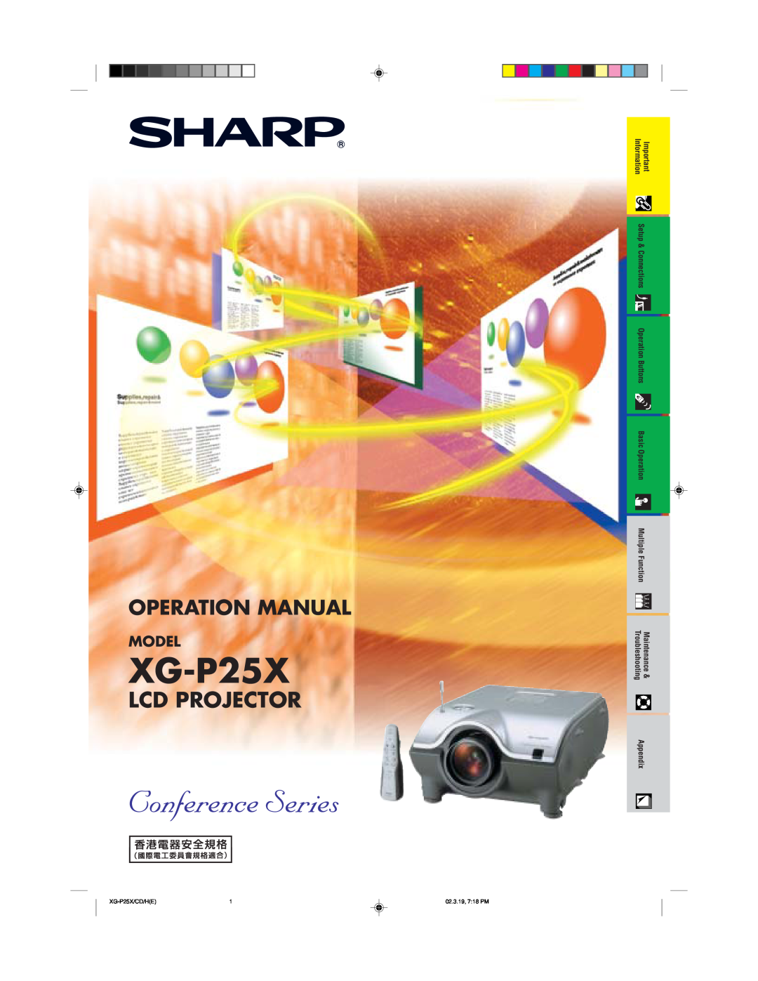 Sharp XG-P25X operation manual Lcd Projector, Operation Manual, Model, Information, Setup& Connections, OperationButtons 