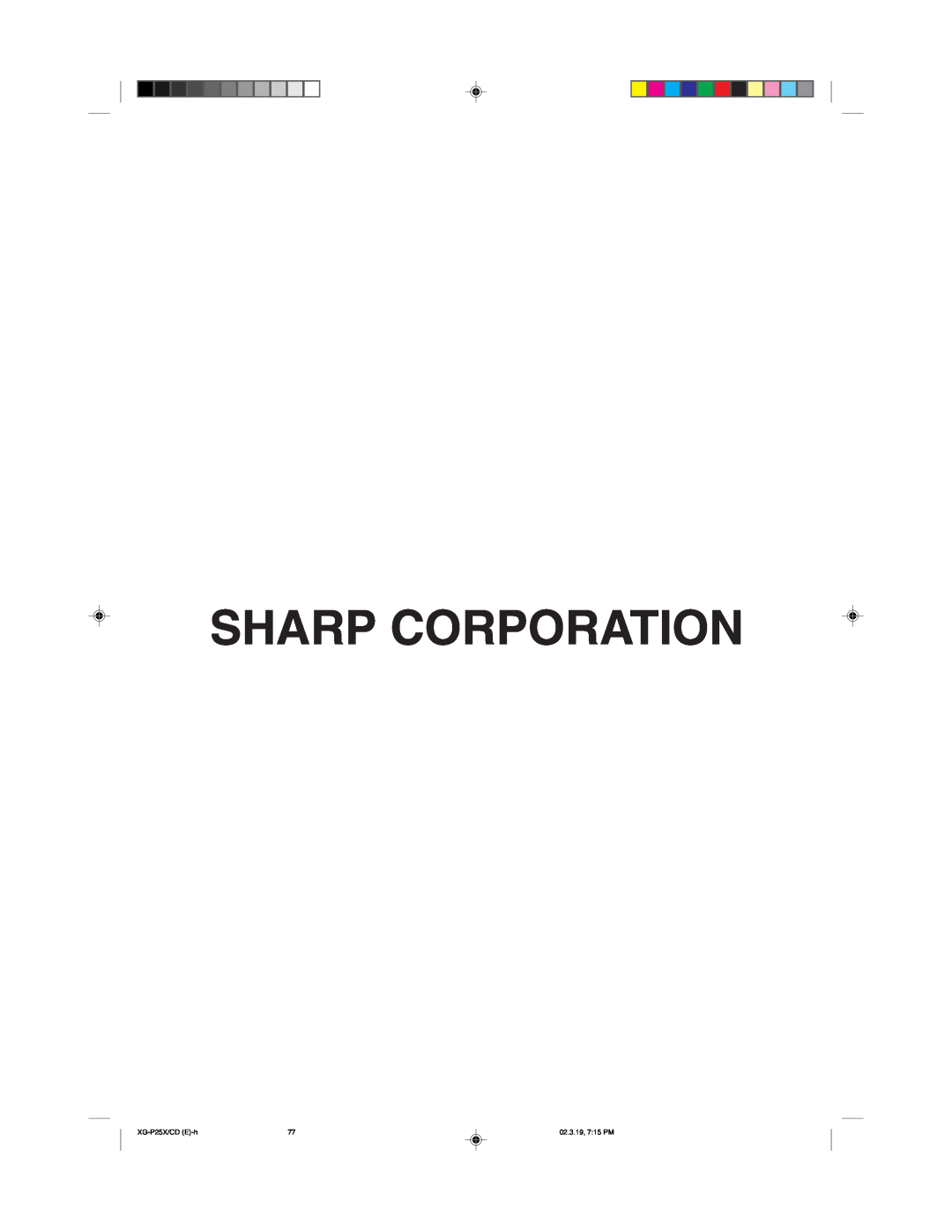 Sharp operation manual Sharp Corporation, XG-P25X/CD E-h, 02.3.19, 715 PM 