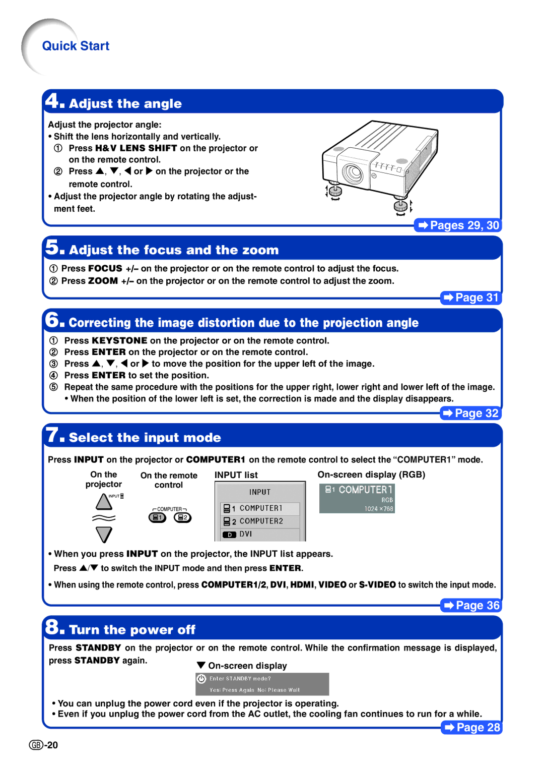 Sharp XG-P610X-N quick start Quick Start, Adjust the angle 