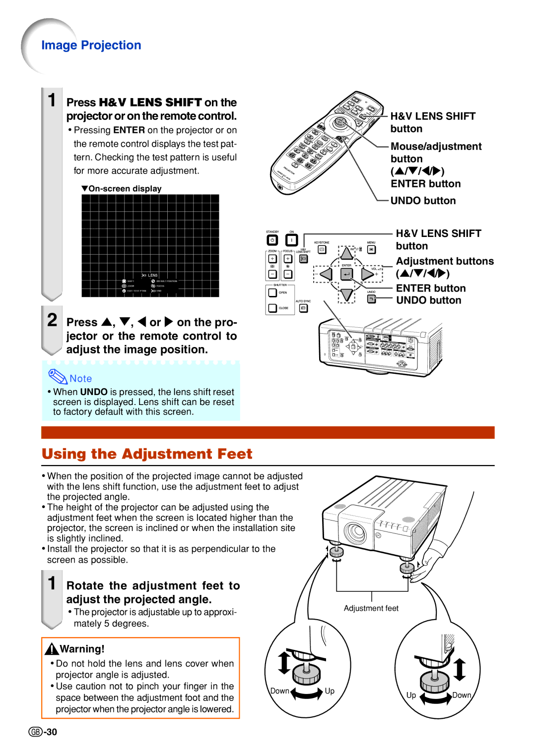 Sharp XG-P610X Using the Adjustment Feet, Image Projection, Rotate the adjustment feet to adjust the projected angle 