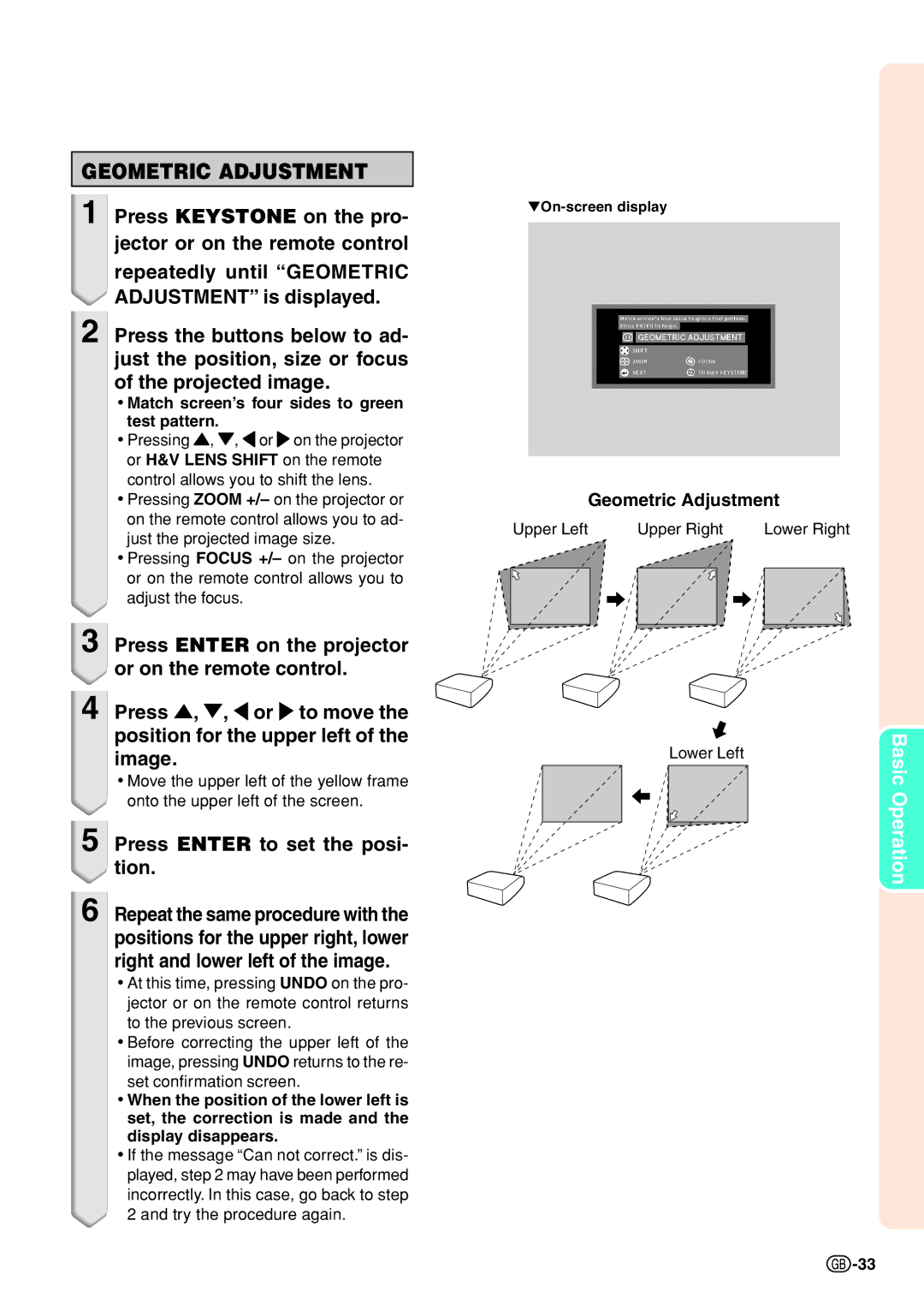 Sharp XG-P610X-N quick start Geometric Adjustment 