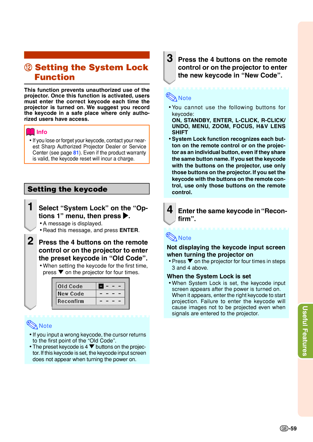 Sharp XG-P610X-N quick start Setting the System Lock Function, Select System Lock on the Op- tions 1 menu, then press 