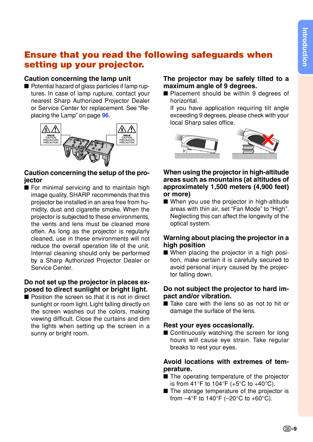 Sharp XG-PH70X-N operation manual Rest your eyes occasionally, Avoid locations with extremes of tem- perature 