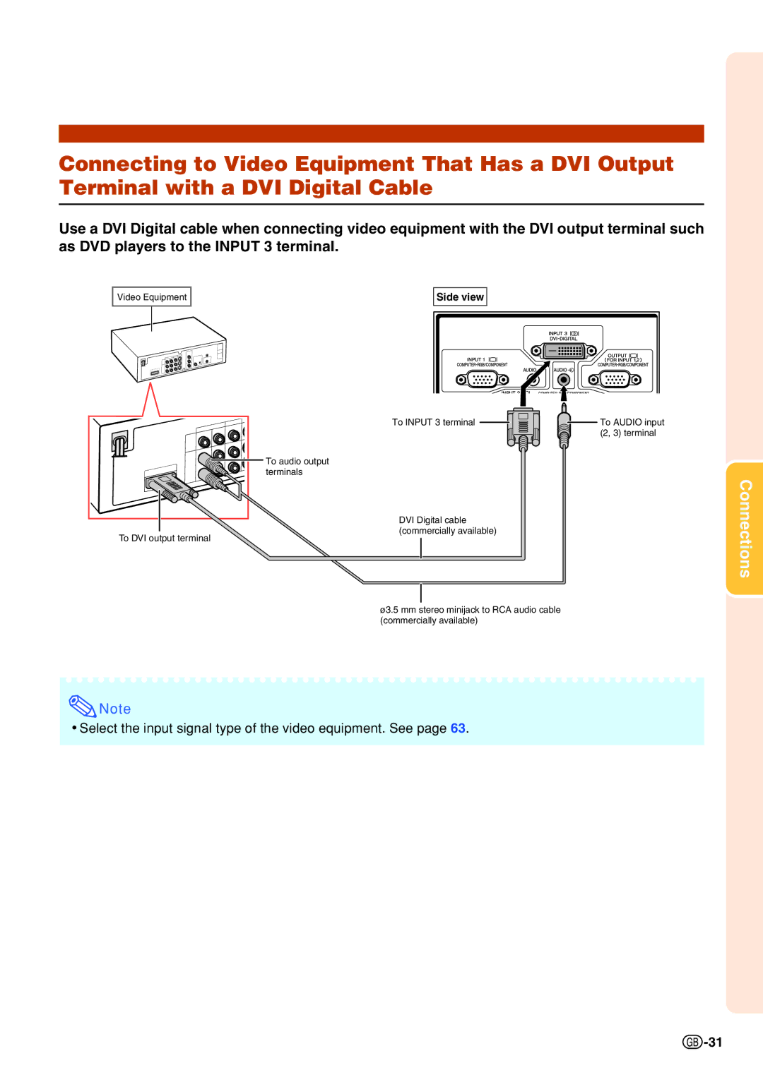 Sharp XG-PH70X-N operation manual Select the input signal type of the video equipment. See 